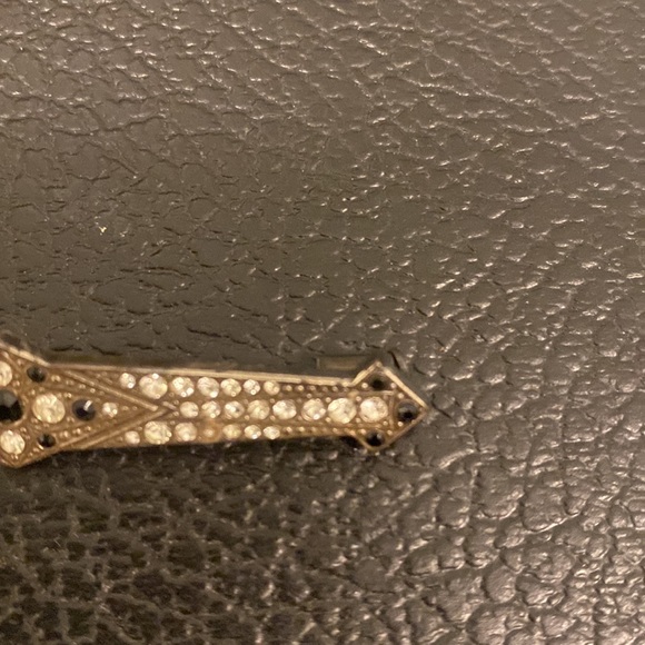 Antique Art Deco Bar Brooch 1920s Rhinestone Filigree Silver pin geometric shape - Picture 3 of 11